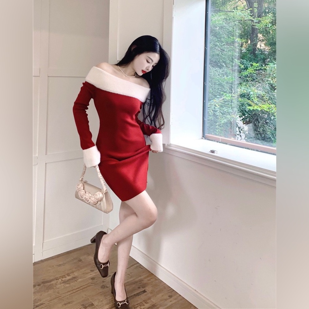 🤍Off-the-shoulder Sweater Dress♥️